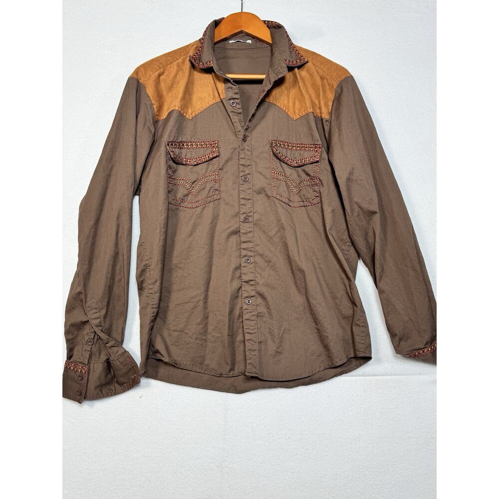 2 Coofandy Men's South Western Button-Up Long-Sleeve Shirt Brown Large